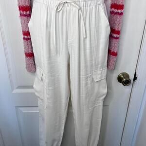 White cargo pants with drawstring